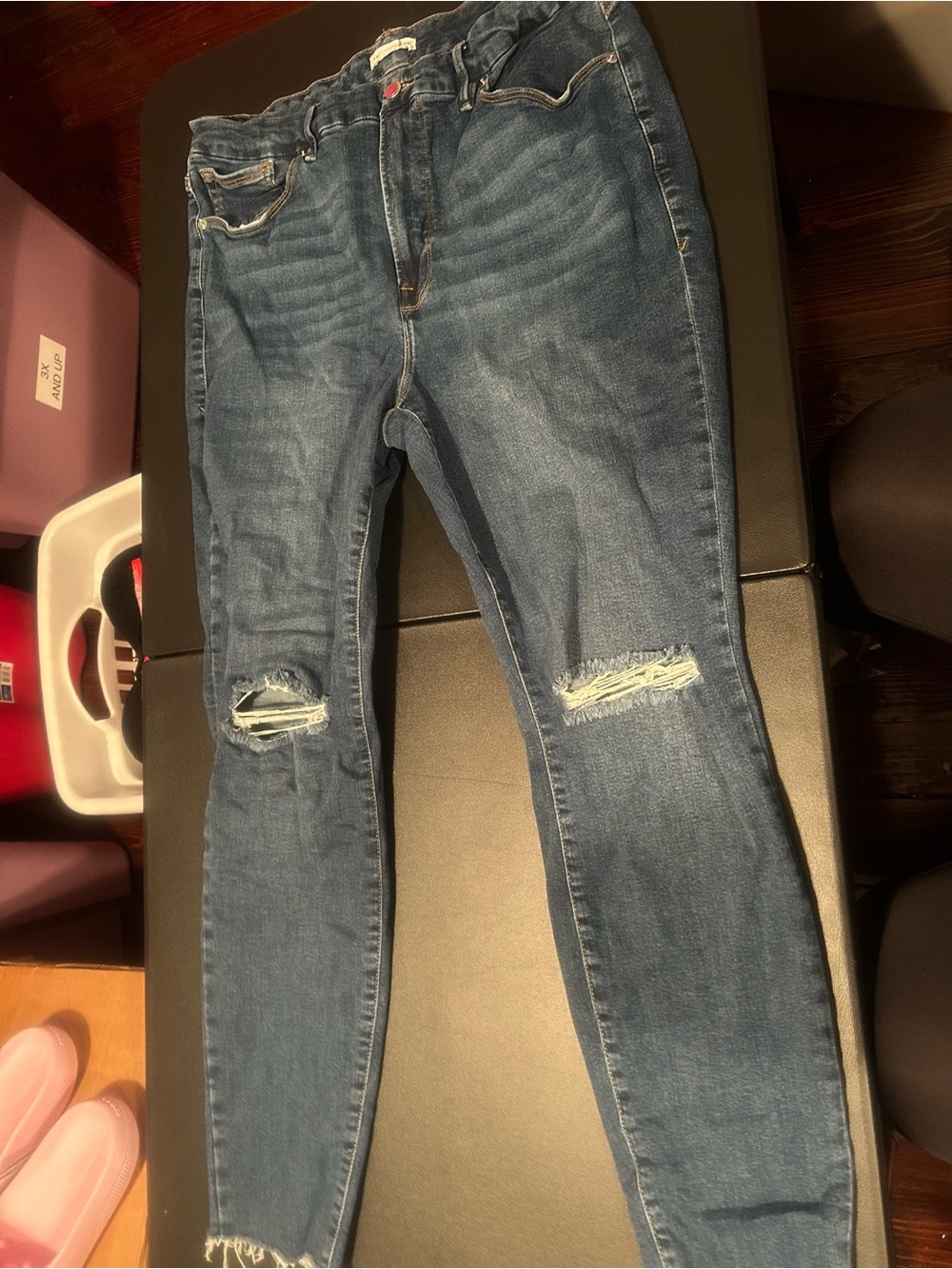 Good American Medium Blue Ripped Skinny Jeans 16
